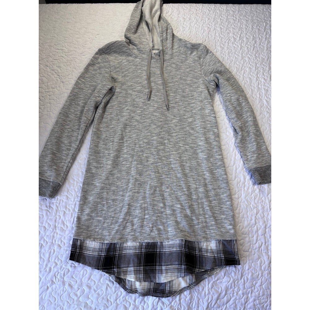 Maurice’s Grey Plaid Knit Hooded Drawstring Sweater Dress size small